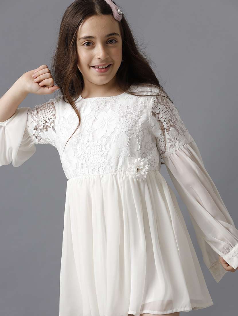 girls solid puff sleeve fit & flare dress - 22071112 - Standard Image - 3