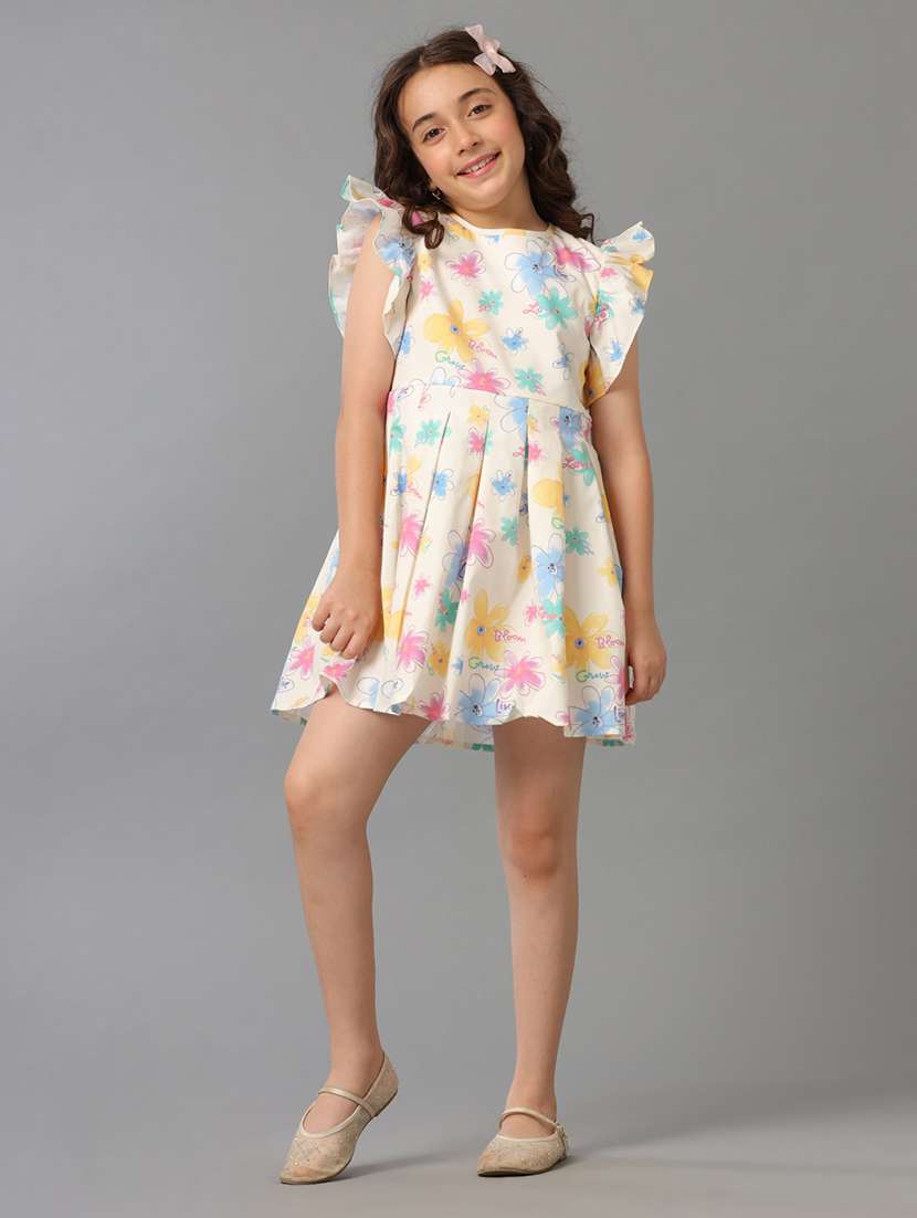 girls printed ruffled sleeve fit & flare dress - 22071113 - Zoom Image - 0