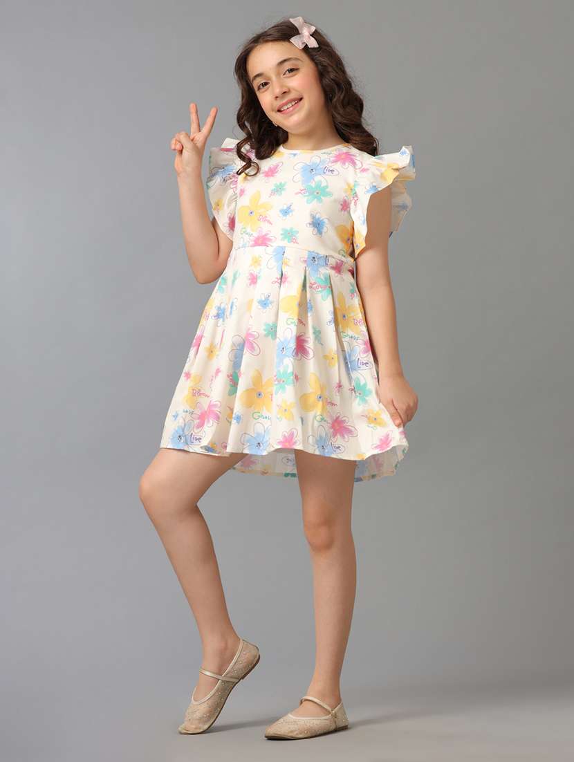 girls printed ruffled sleeve fit & flare dress - 22071113 - Standard Image - 3