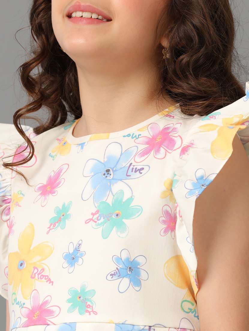 girls printed ruffled sleeve fit & flare dress - 22071113 - Standard Image - 5