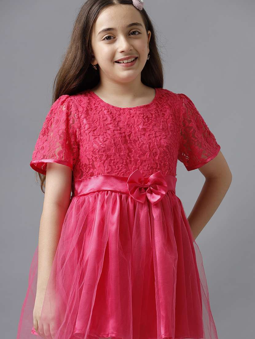 girls solid short sleeve lace fit & flare dress - 22071114 - Standard Image - 3