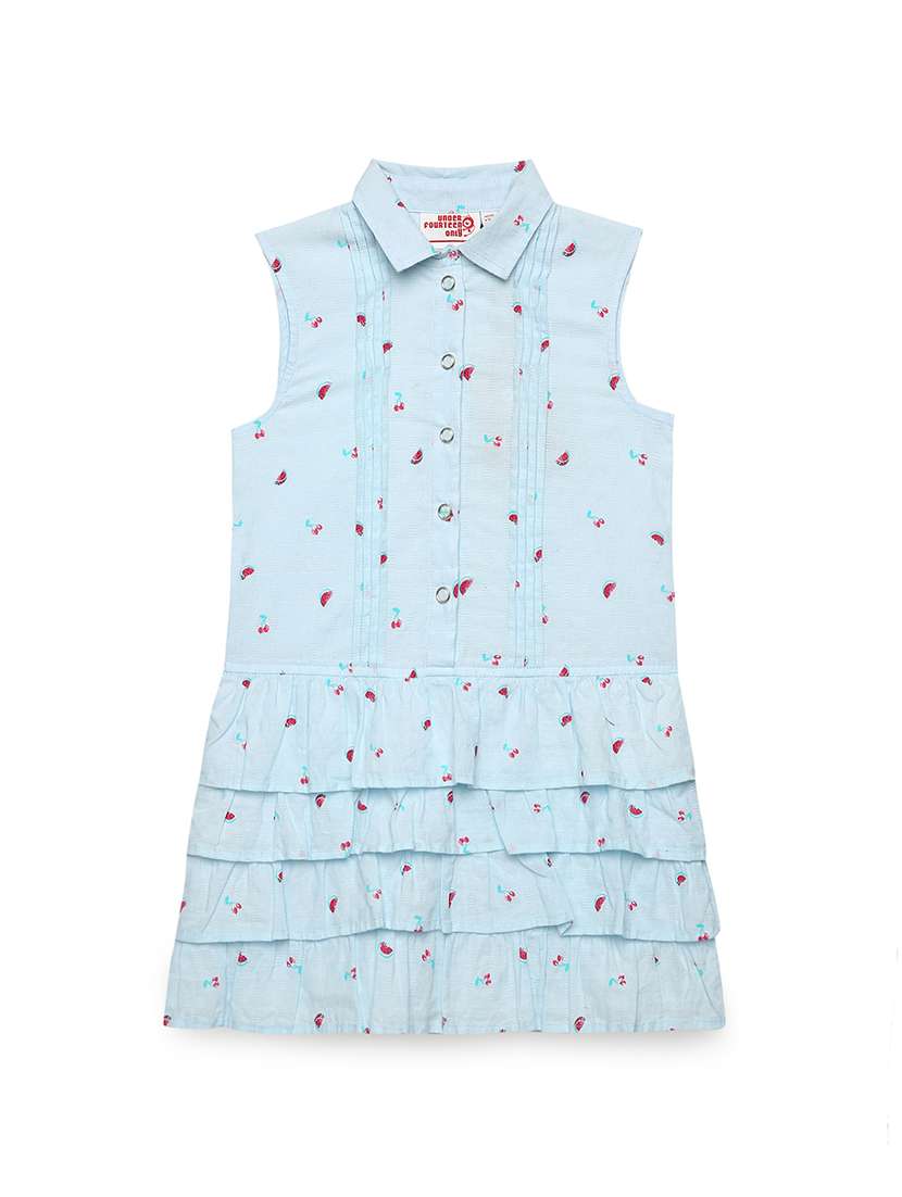 girls printed collared sleeveless ruffle dress