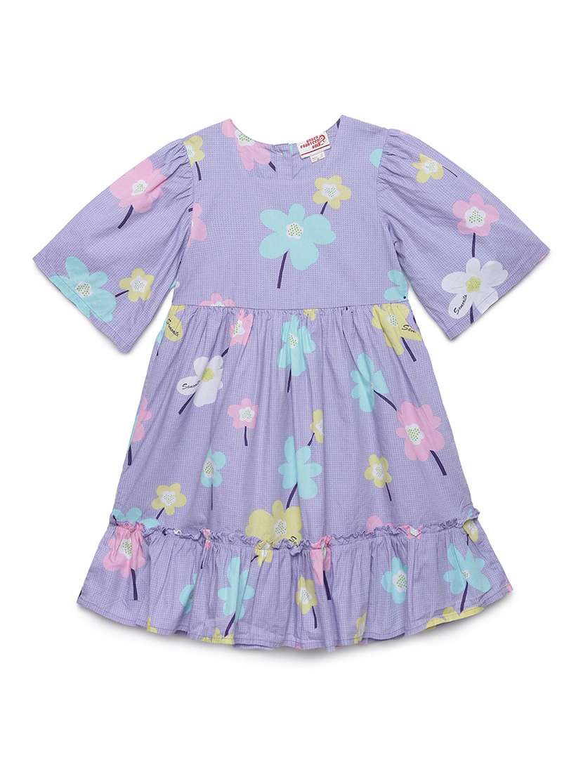 girls printed puff sleeve tiered dress - 22071118 -  Zoom Image - 0