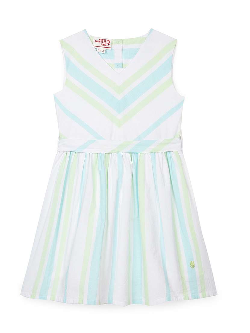 girls striped sleeveless fit & flare dress