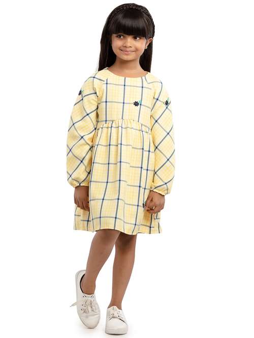 girls checkered puff sleeve fit & flare dress - 22071125 - Standard Image - 0