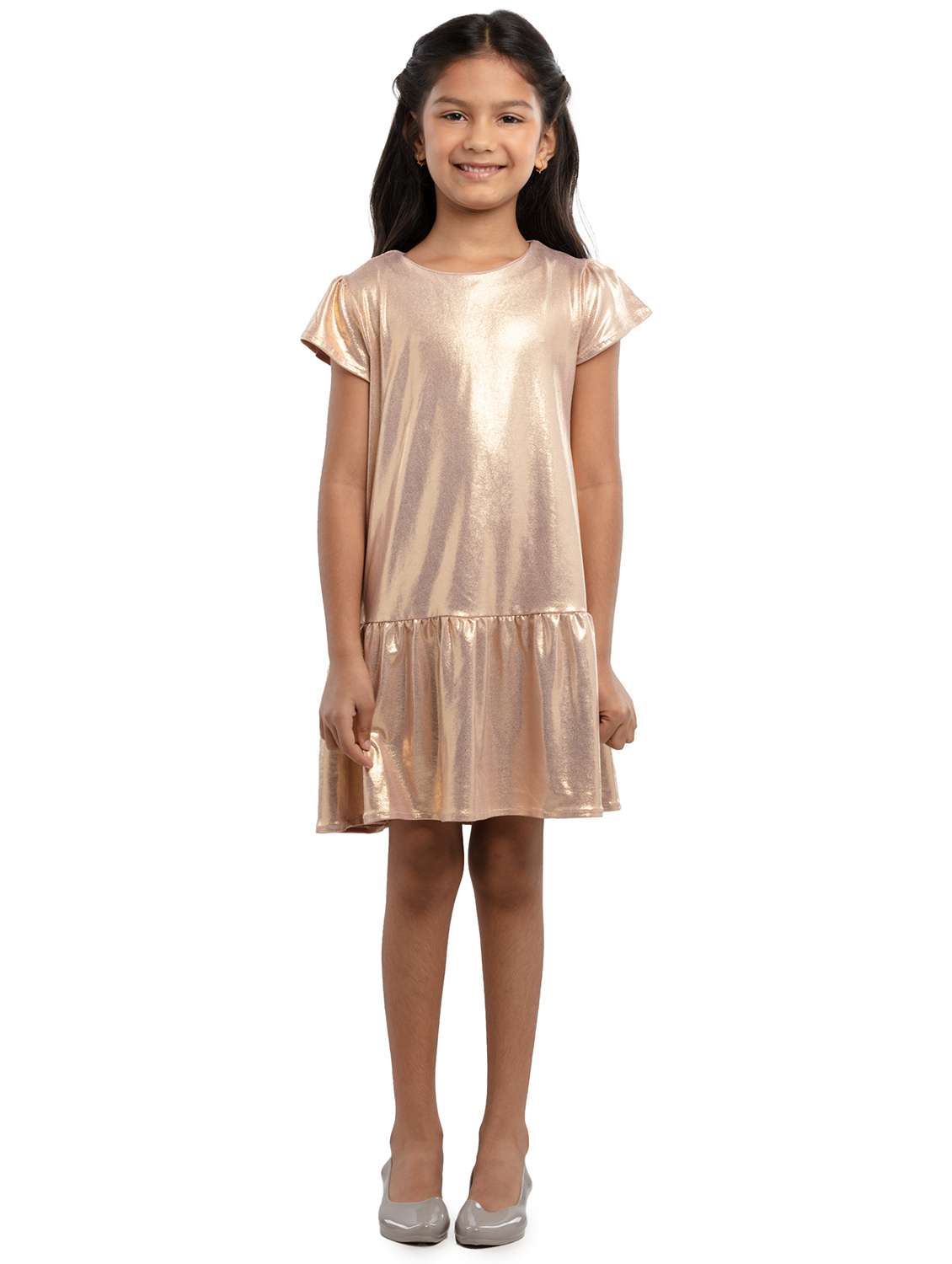 girls solid puff sleeve tiered dress