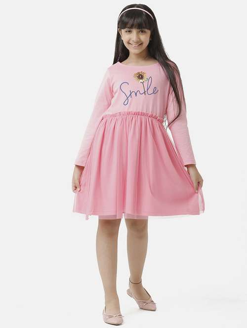 girls printed long sleeve fit & flare dress - 22071128 - Standard Image - 0