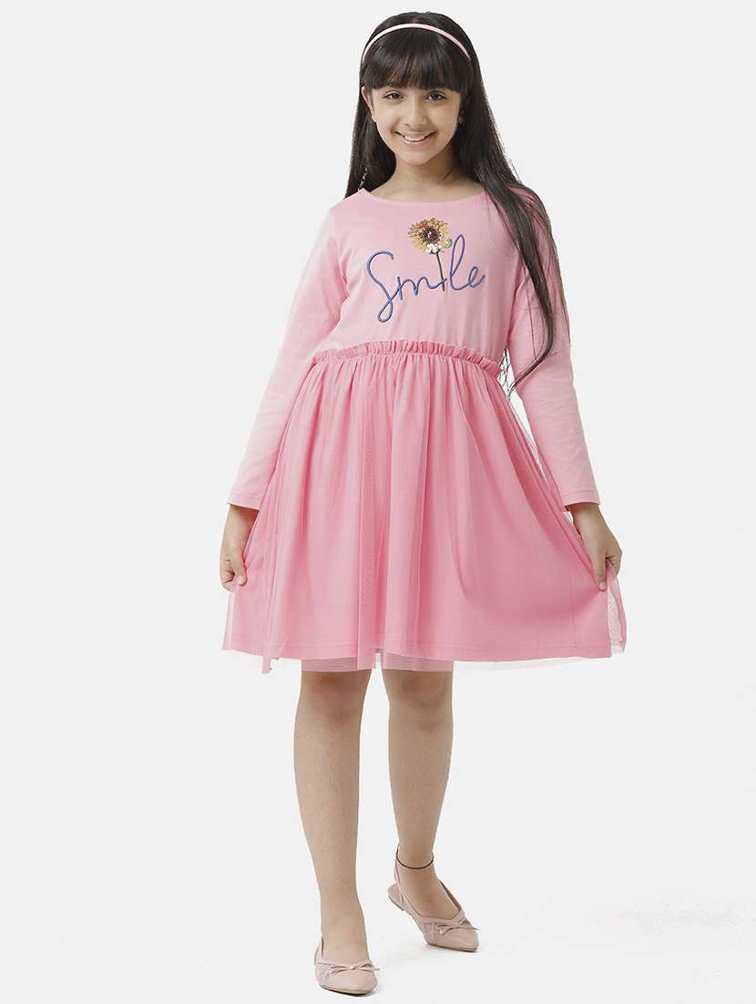girls printed long sleeve fit & flare dress - 22071128 - Zoom Image - 0