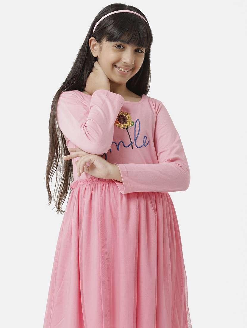 girls printed long sleeve fit & flare dress - 22071128 - Standard Image - 3