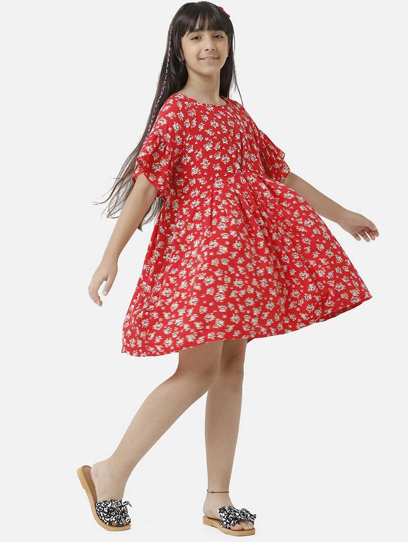 girls printed bell sleeve fit & flare dress - 22071131 - Standard Image - 3