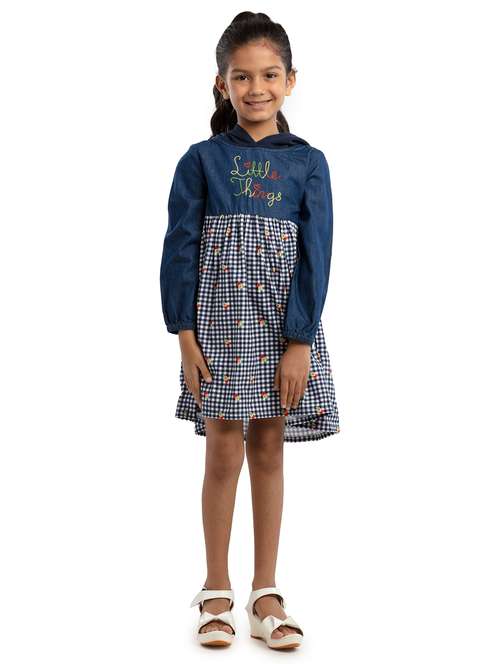 girls checkered long sleeve hooded fit & flare dress - 22071132 -  Standard Image - 0