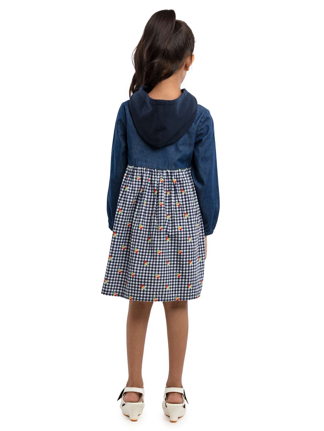 girls checkered long sleeve hooded fit & flare dress - 22071132 - Standard Image - 3
