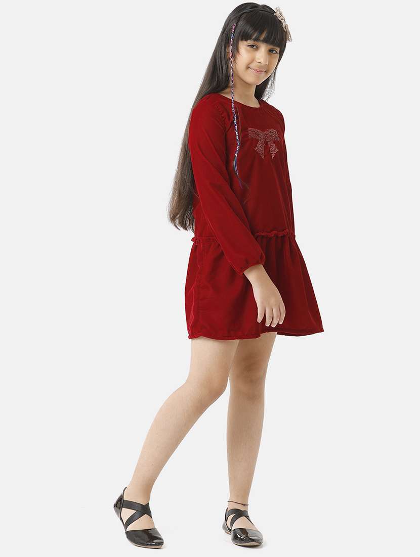 girls solid long sleeve round neck tiered dress - 22071134 -  Standard Image - 3