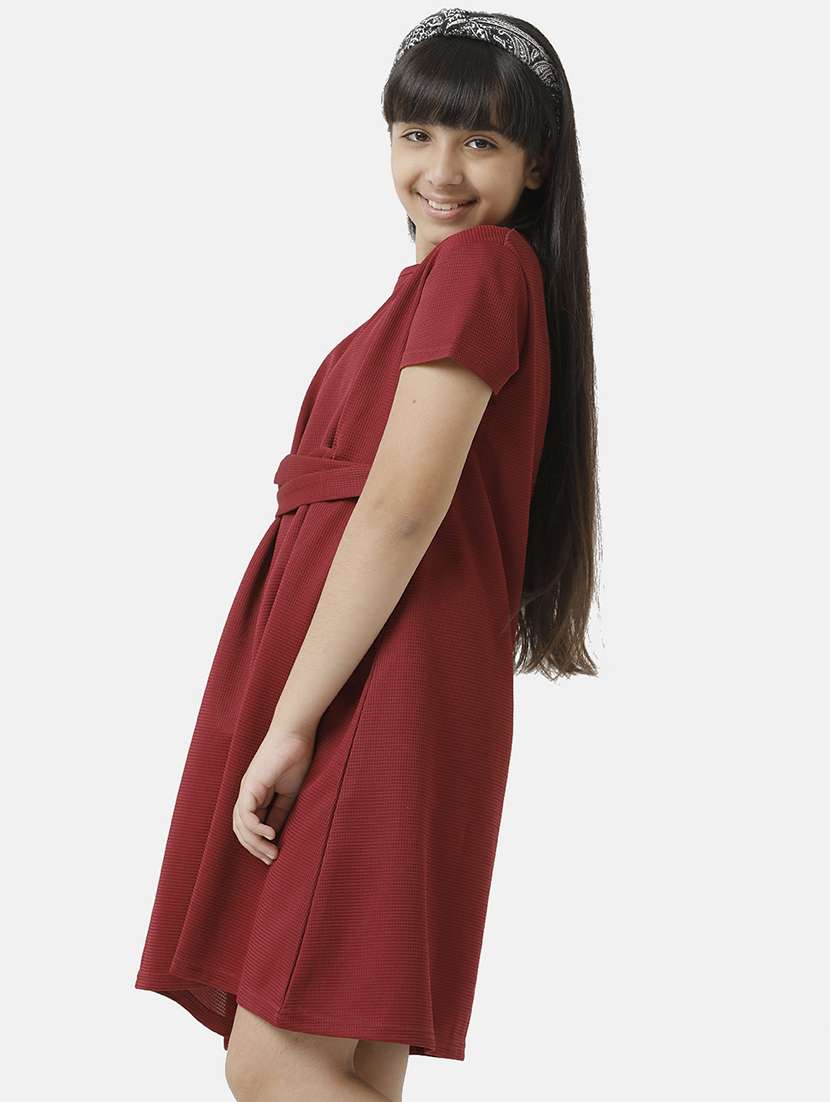 girls solid short sleeve fit & flare dress - 22071136 -  Standard Image - 3