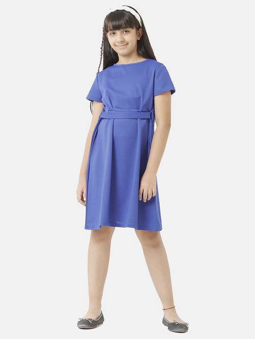 girls solid short sleeve fit & flare dress - 22071137 -  Standard Image - 0