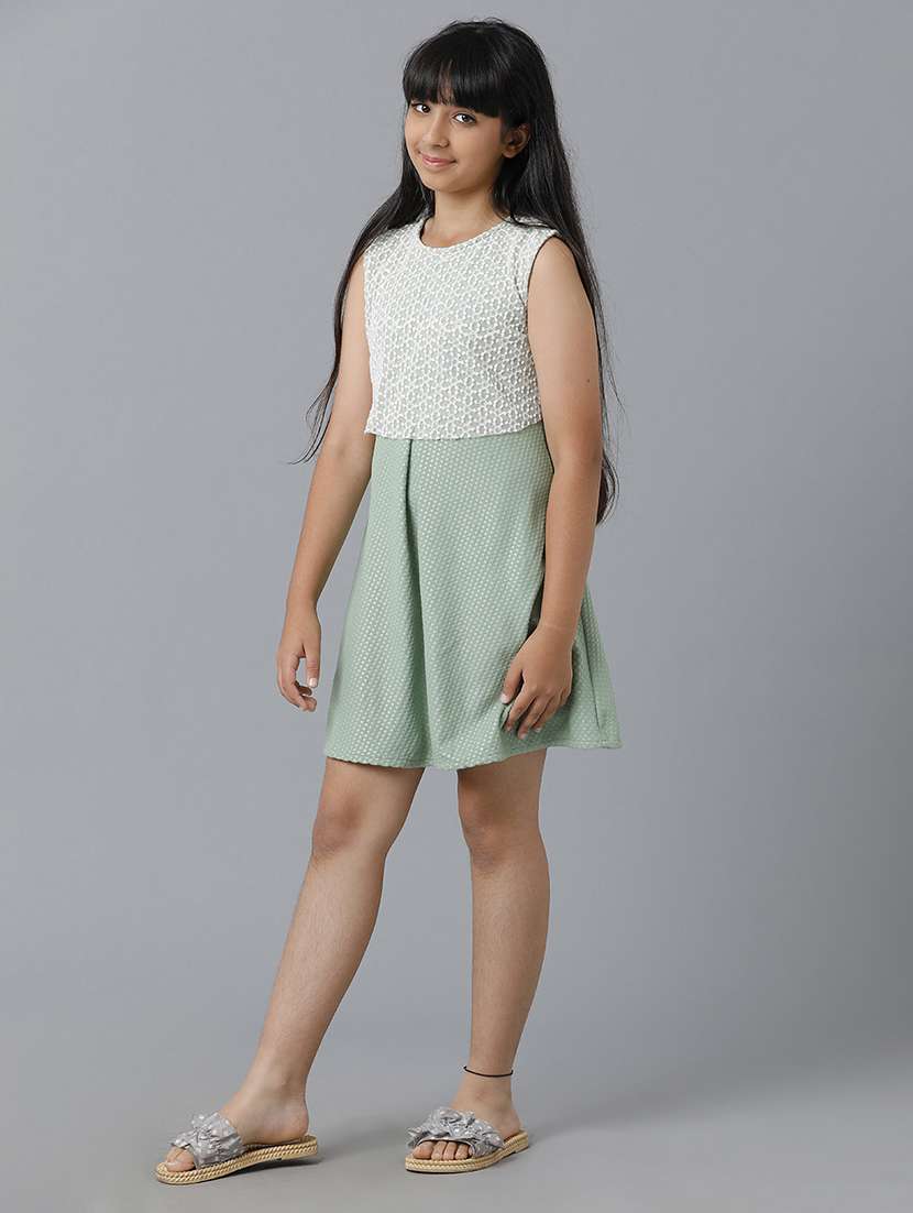 girls self designed sleeveless fit & flare dress - 22071139 - Standard Image - 3