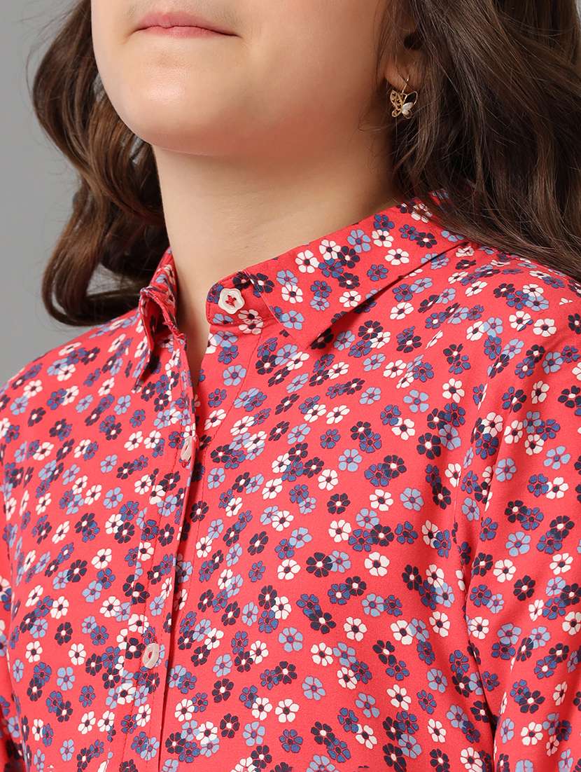 girls printed long sleeve collared fit & flare dress - 22071144 - Standard Image - 5