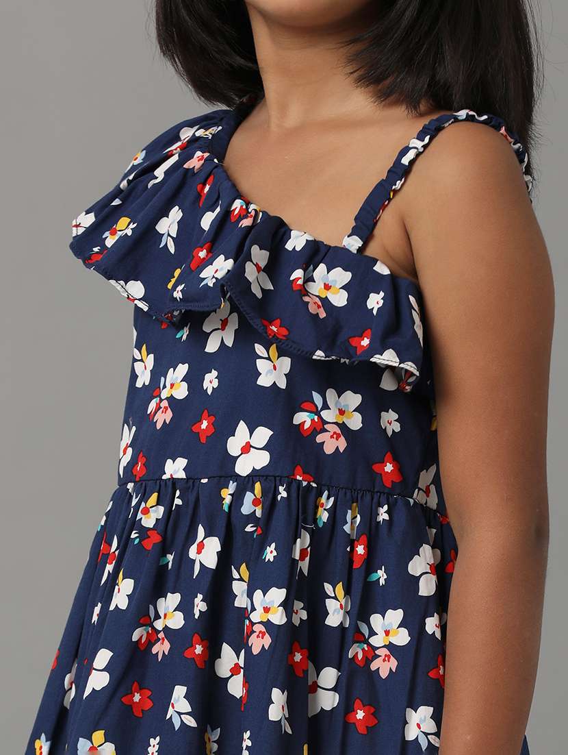 girls printed single shoulder fit & flare dress - 22071155 -  Standard Image - 3