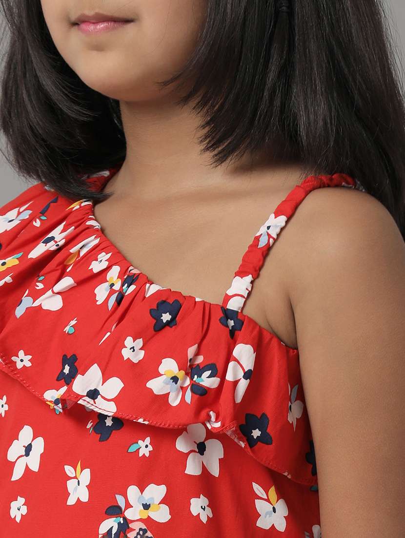 girls printed single shoulder fit & flare dress - 22071156 - Standard Image - 3