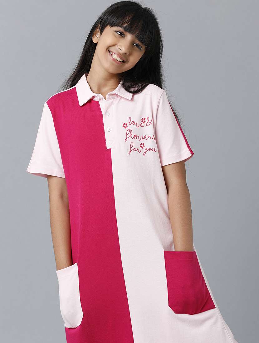 girls color blocked short sleeve collared a-line dress - 22071158 -  Standard Image - 3