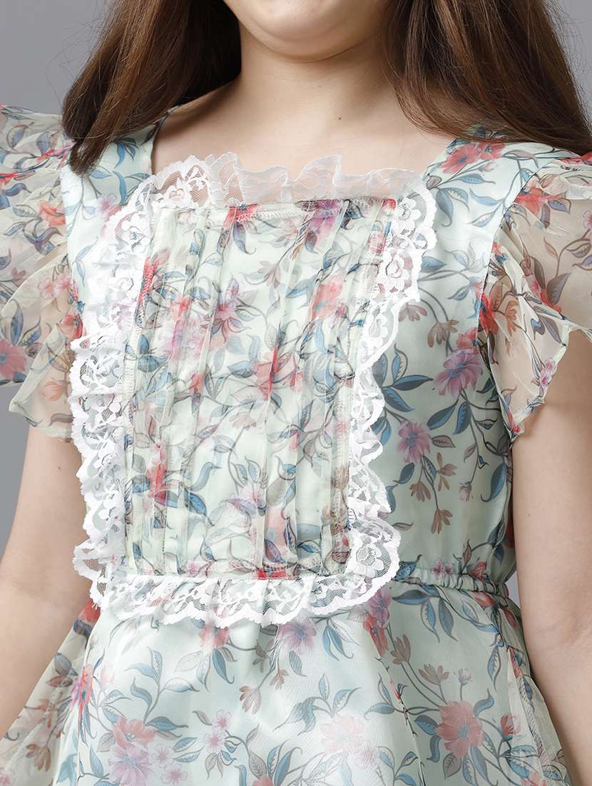 girls floral print ruffle sleeve fit & flare dress - 22071159 -  Standard Image - 3