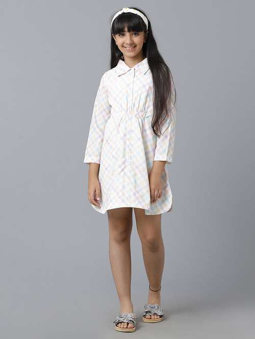 girls checkered long sleeve collared shirt dress - 22071161 - Standard Image - 0