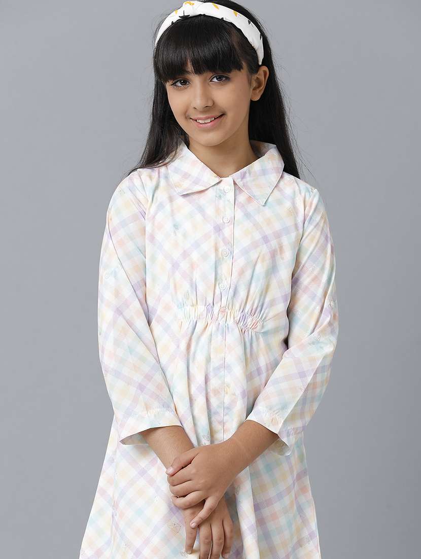 girls checkered long sleeve collared shirt dress - 22071161 - Standard Image - 3