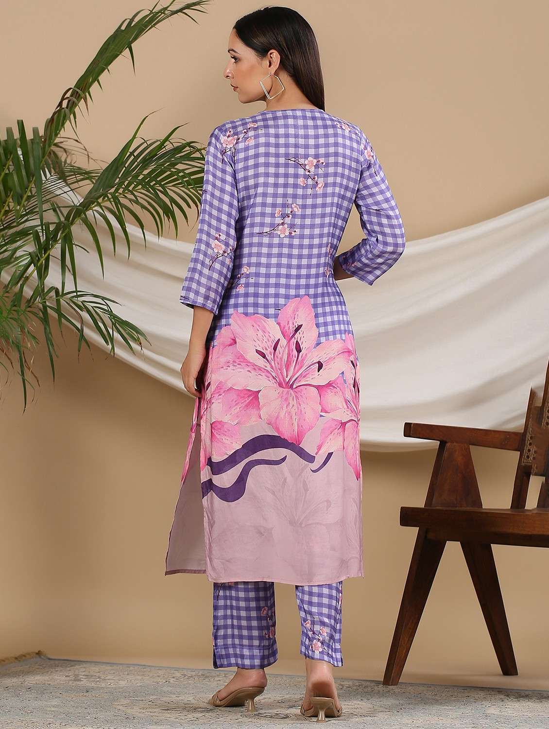 women printed three quarter sleeve kurta pant set - 22071163 - Standard Image - 3