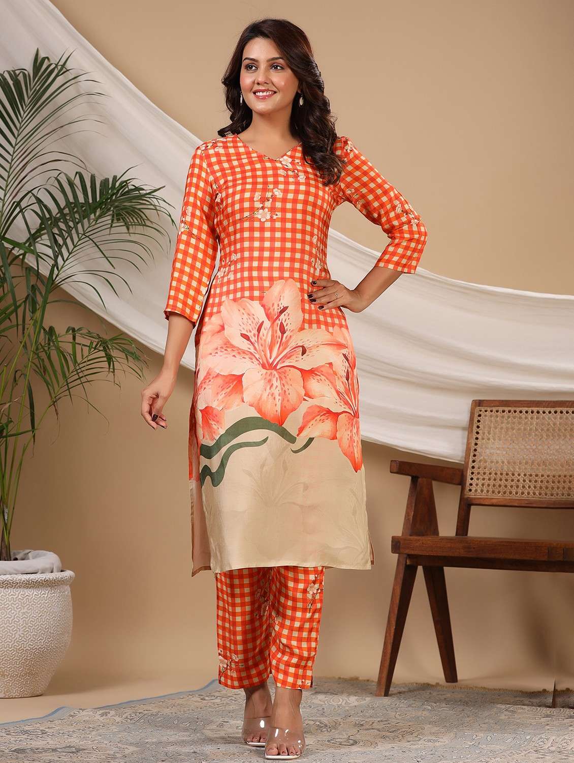 women printed three quarter sleeve kurta pant set - 22071164 -  Zoom Image - 0