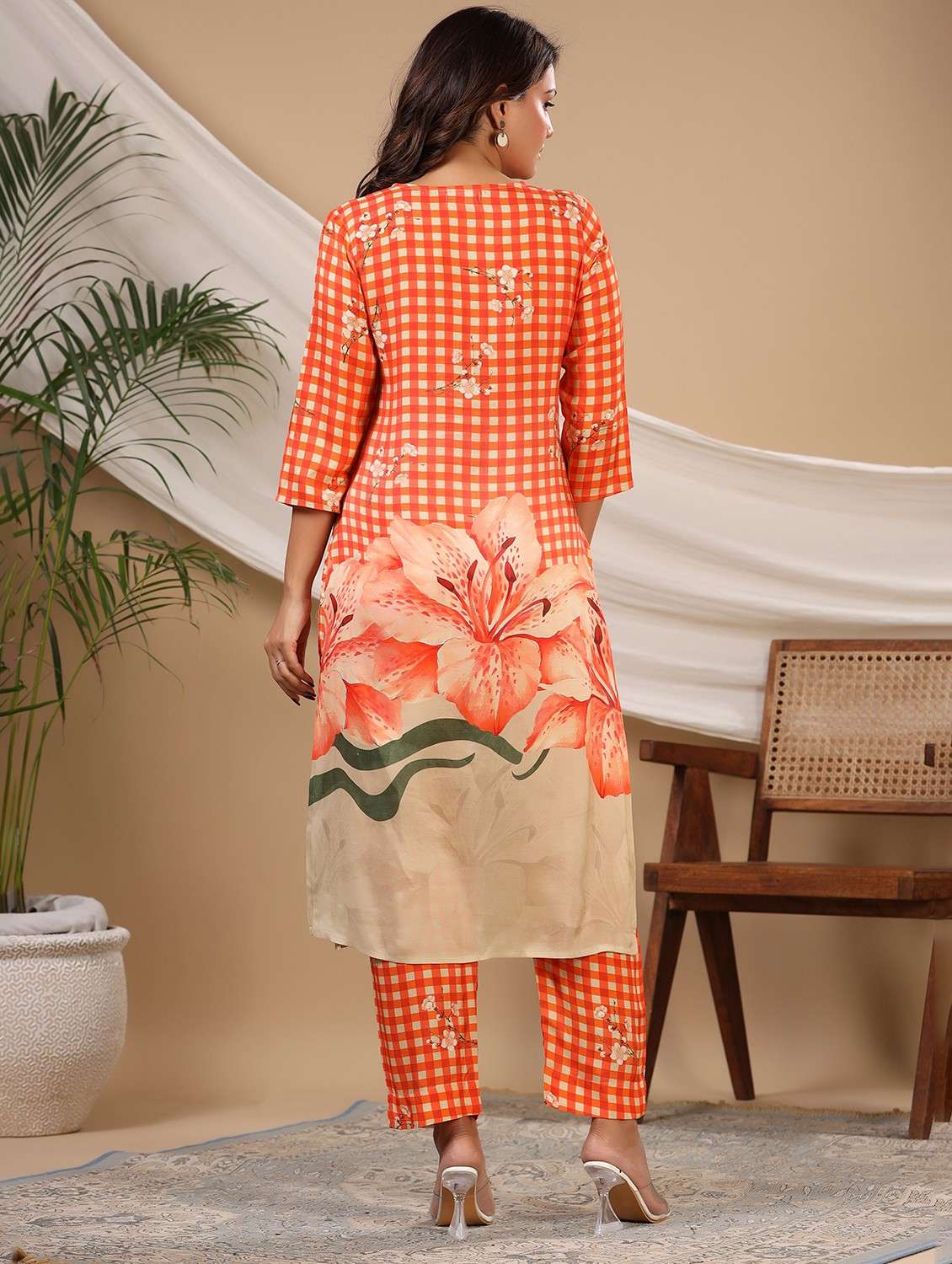 women printed three quarter sleeve kurta pant set - 22071164 - Standard Image - 3