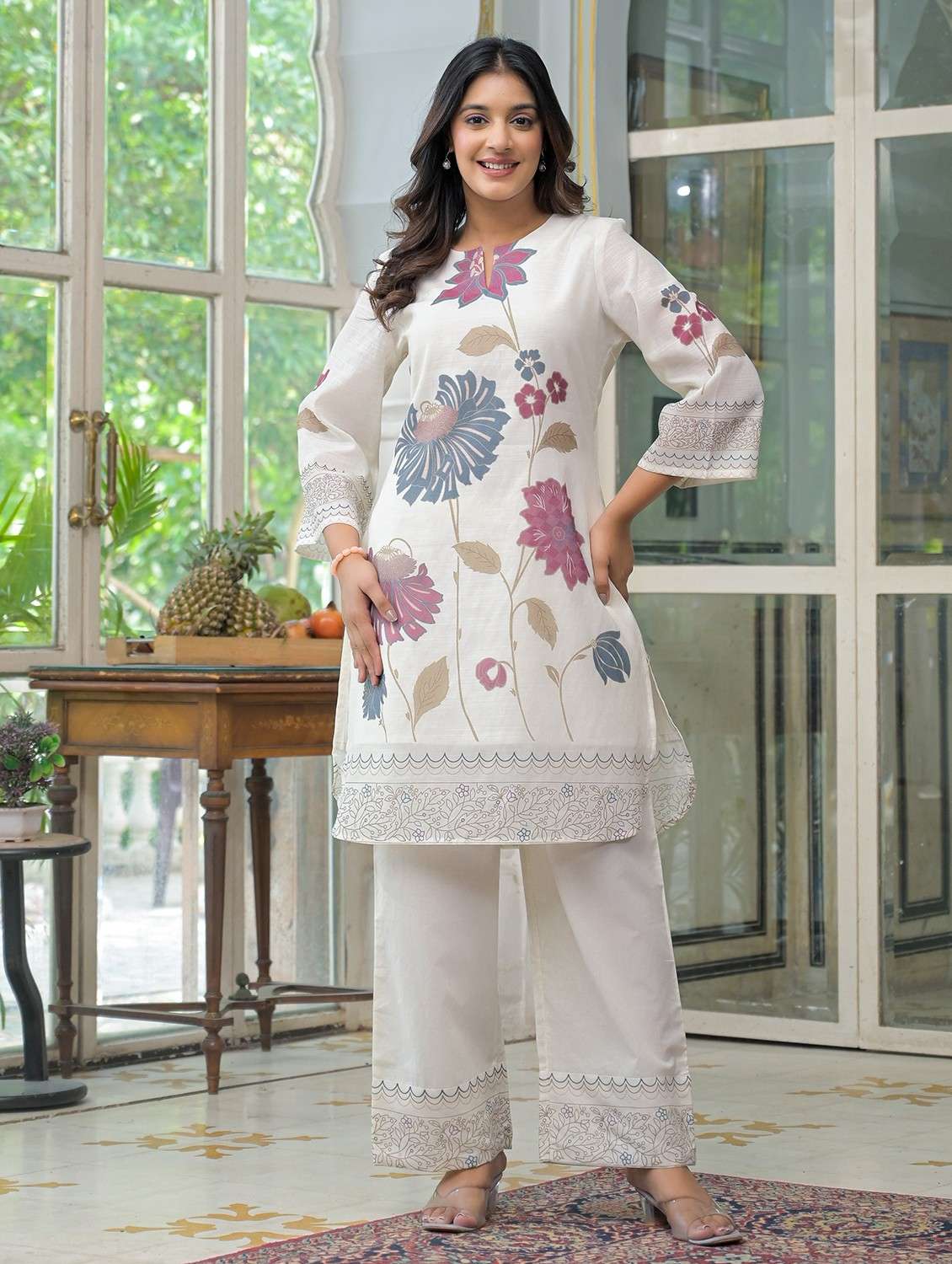 women floral printed three quarter sleeve kurta pant set - 22071166 - Zoom Image - 0