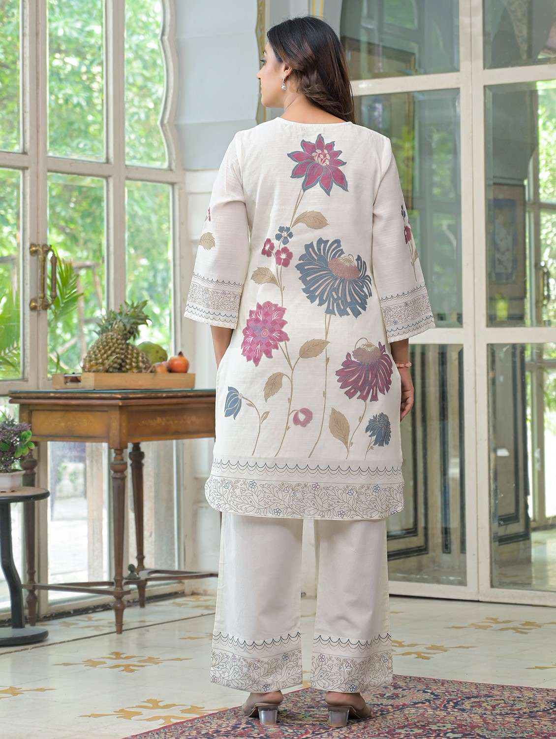 women floral printed three quarter sleeve kurta pant set - 22071166 - Standard Image - 3