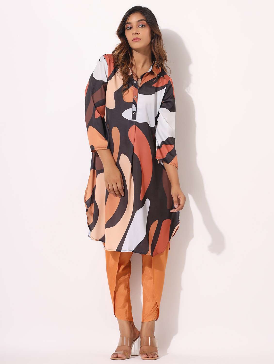 women abstract printed three quarter sleeve kurta pant set - 22071167 - Zoom Image - 0