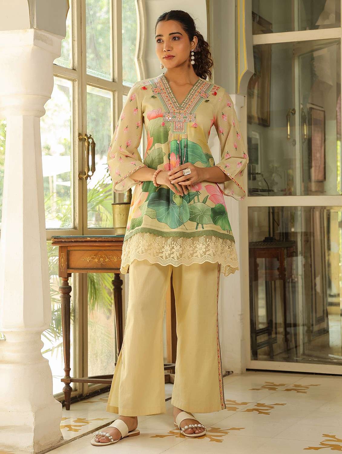women printed three quarter sleeve ethnic co-ord set - 22071170 -  Zoom Image - 0
