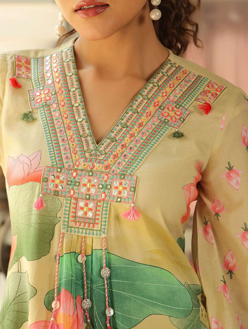 women printed three quarter sleeve ethnic co-ord set - 22071170 - Standard Image - 3
