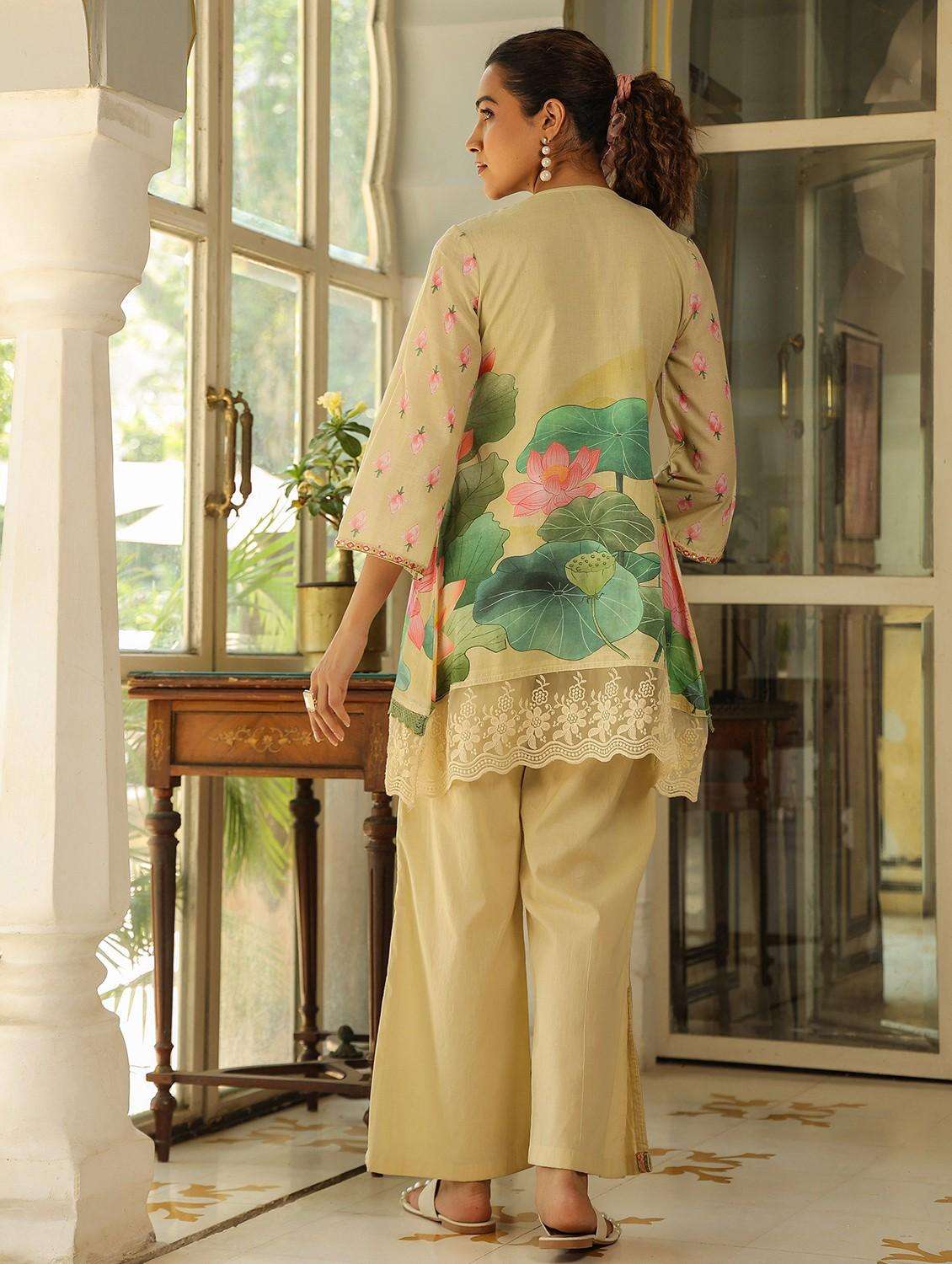 women printed three quarter sleeve ethnic co-ord set - 22071170 -  Standard Image - 3