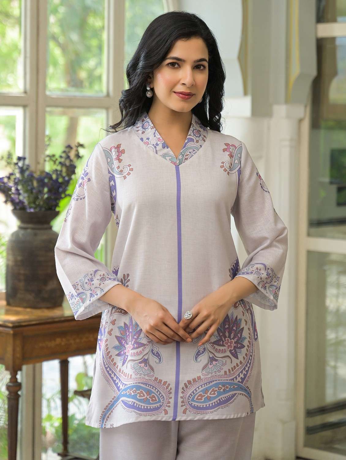 women printed three quarter sleeve ethnic co-ord set - 22071171 - Standard Image - 3
