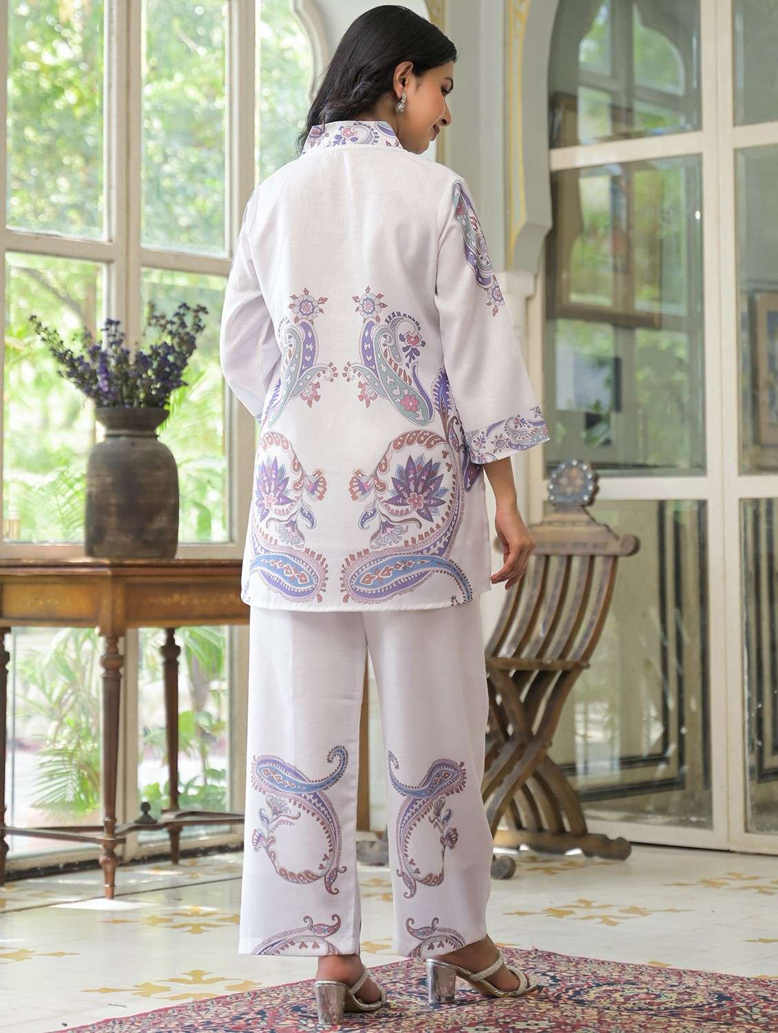 women printed three quarter sleeve ethnic co-ord set - 22071172 - Standard Image - 3