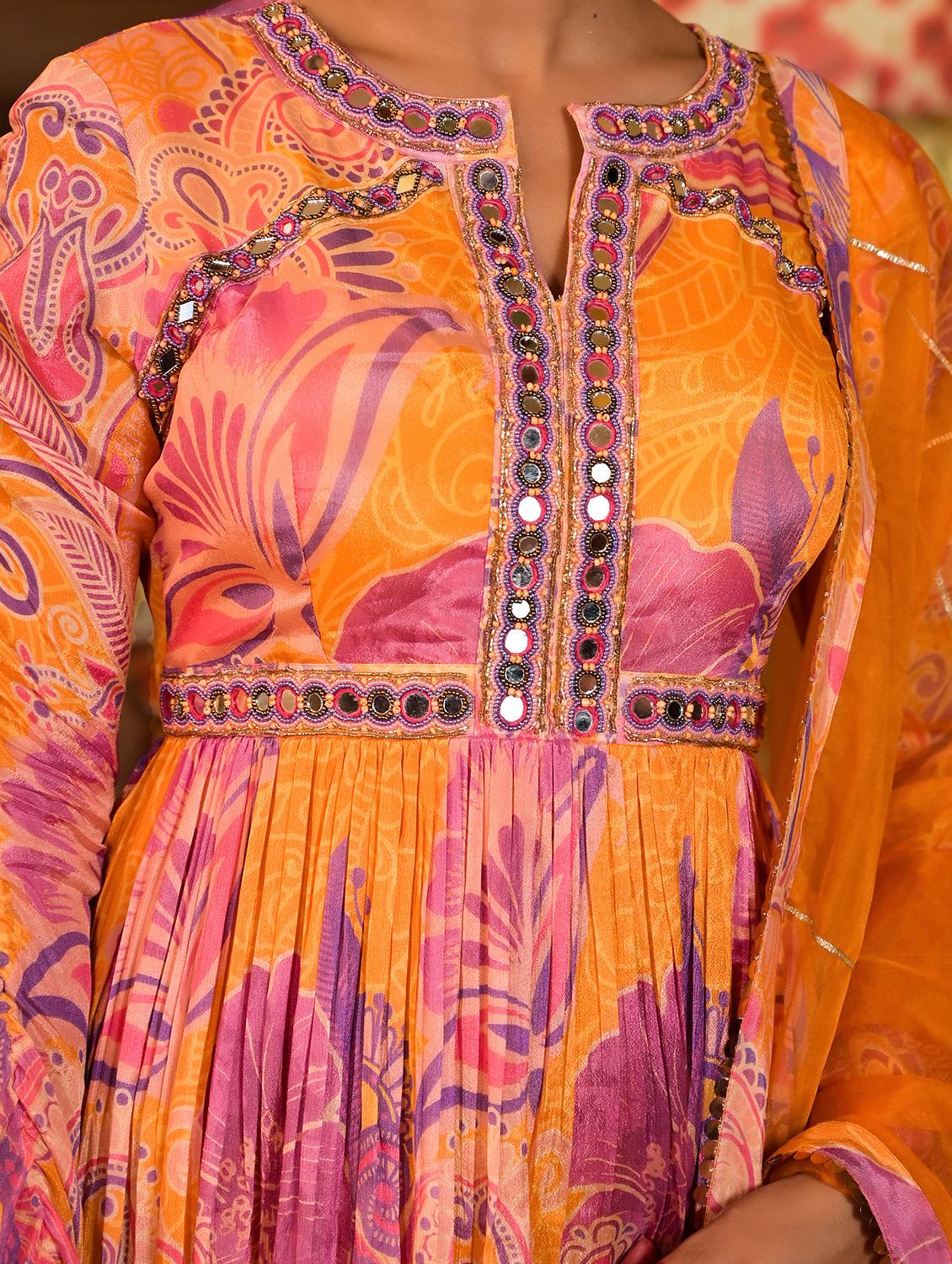 women floral print long sleeve anarkali kurta and dupatta set - 22071177 - Standard Image - 5