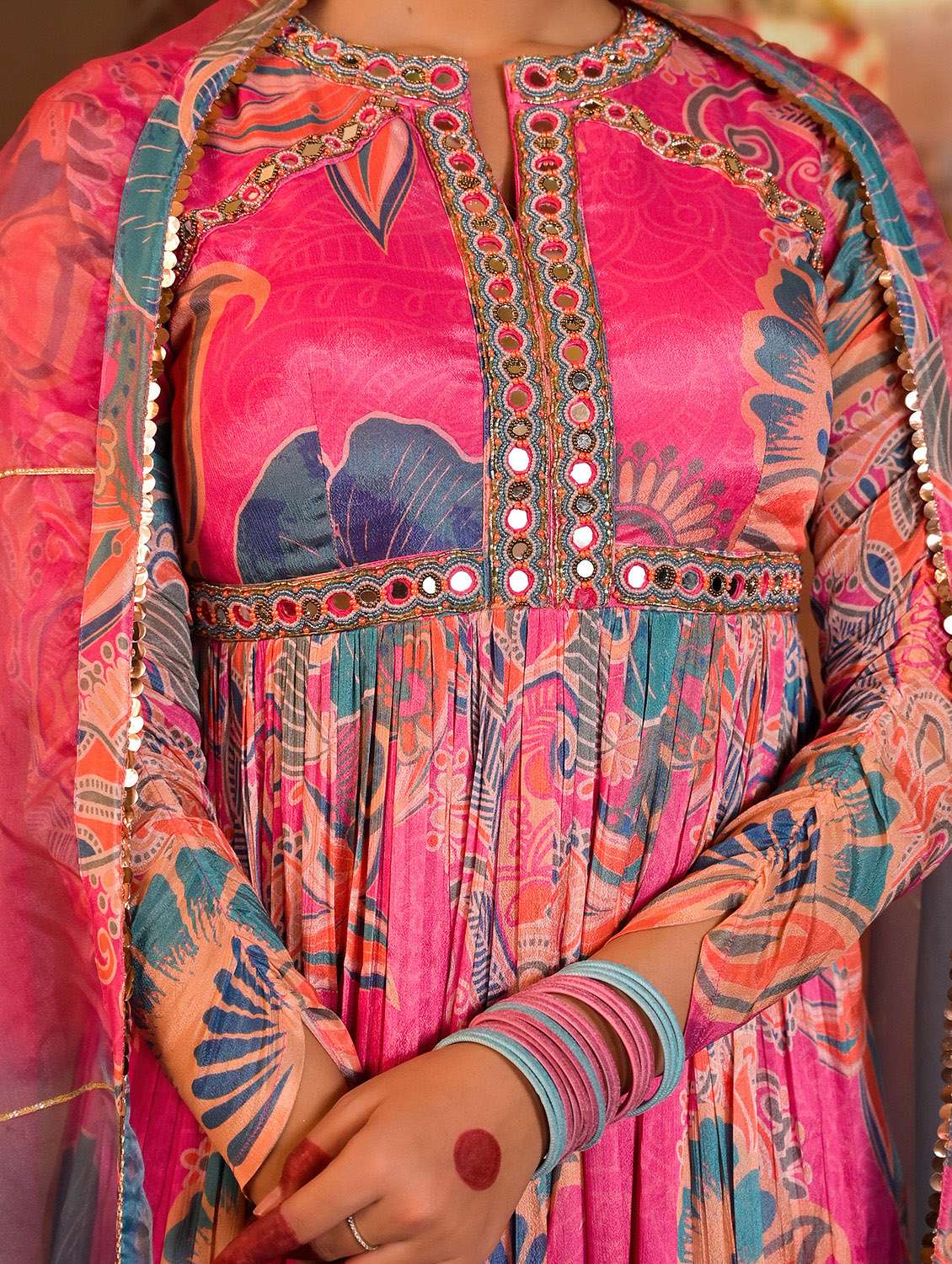 women printed long sleeve anarkali and dupatta set - 22071178 - Standard Image - 5