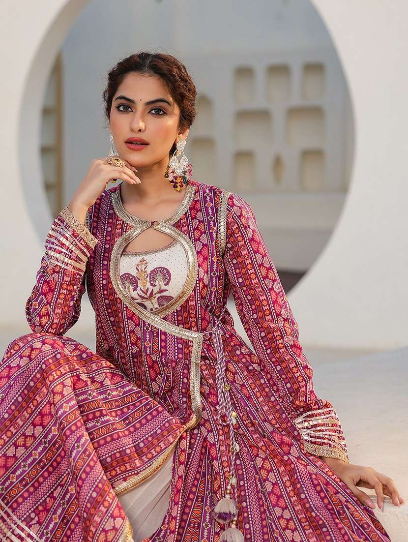 women printed long sleeve anarkali ethnic gown - 22071182 - Standard Image - 3