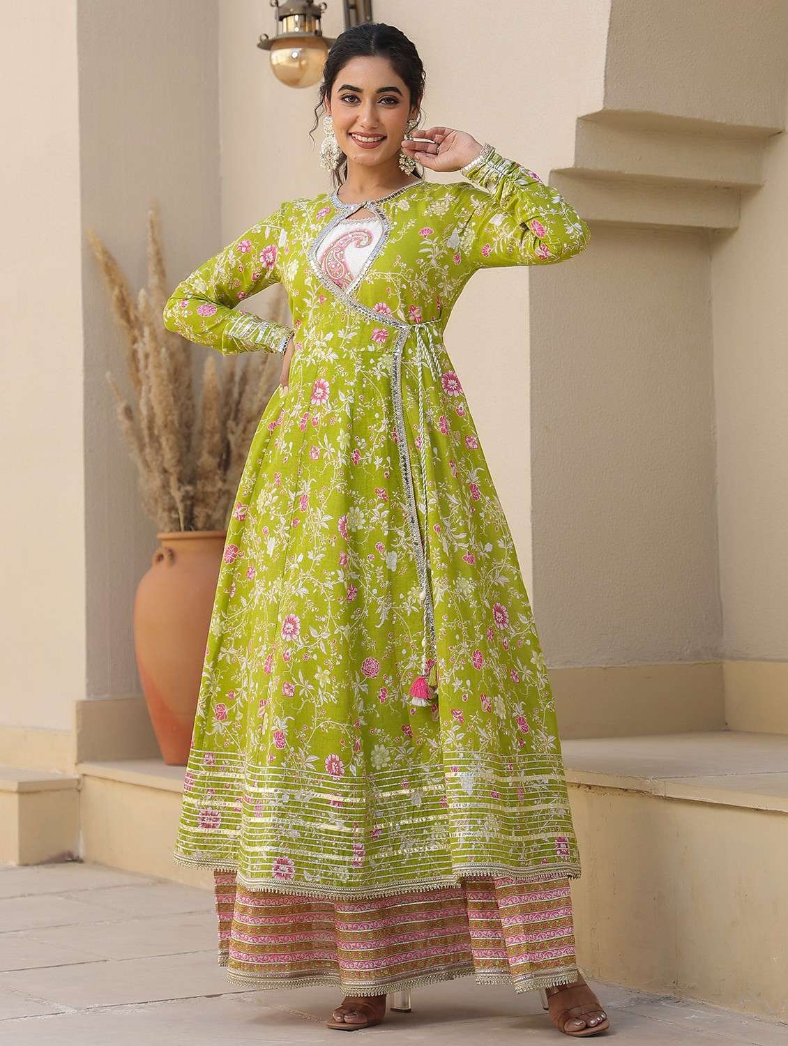 women floral printed long sleeve anarkali ethnic gown - 22071183 -  Zoom Image - 0