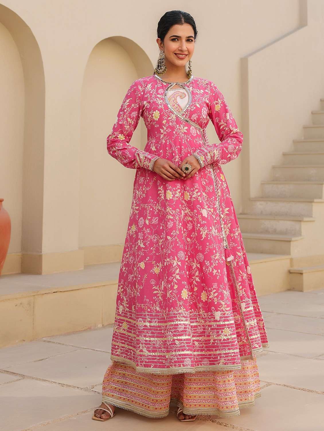 women floral printed long sleeve fit & flare ethnic gown - 22071184 -  Zoom Image - 0