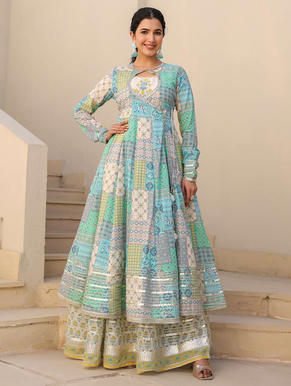 women printed long sleeve anarkali ethnic gown - 22071185 - Zoom Image - 0