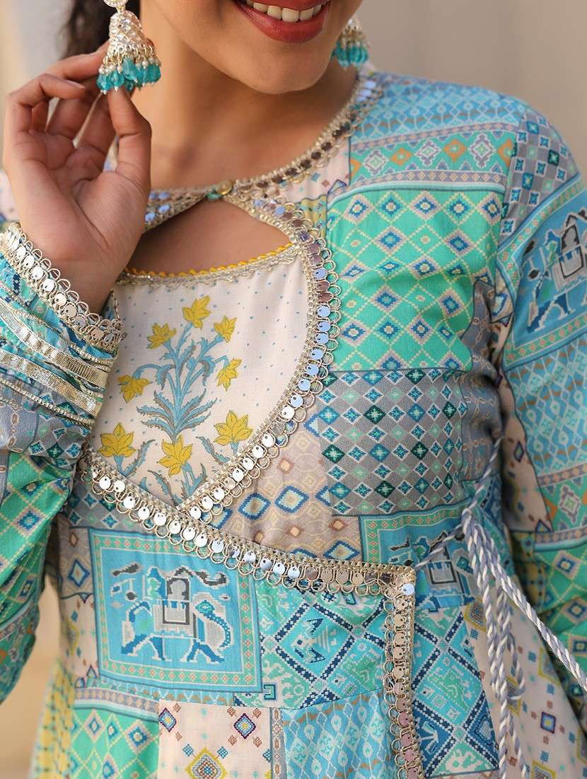 women printed long sleeve anarkali ethnic gown - 22071185 - Standard Image - 3