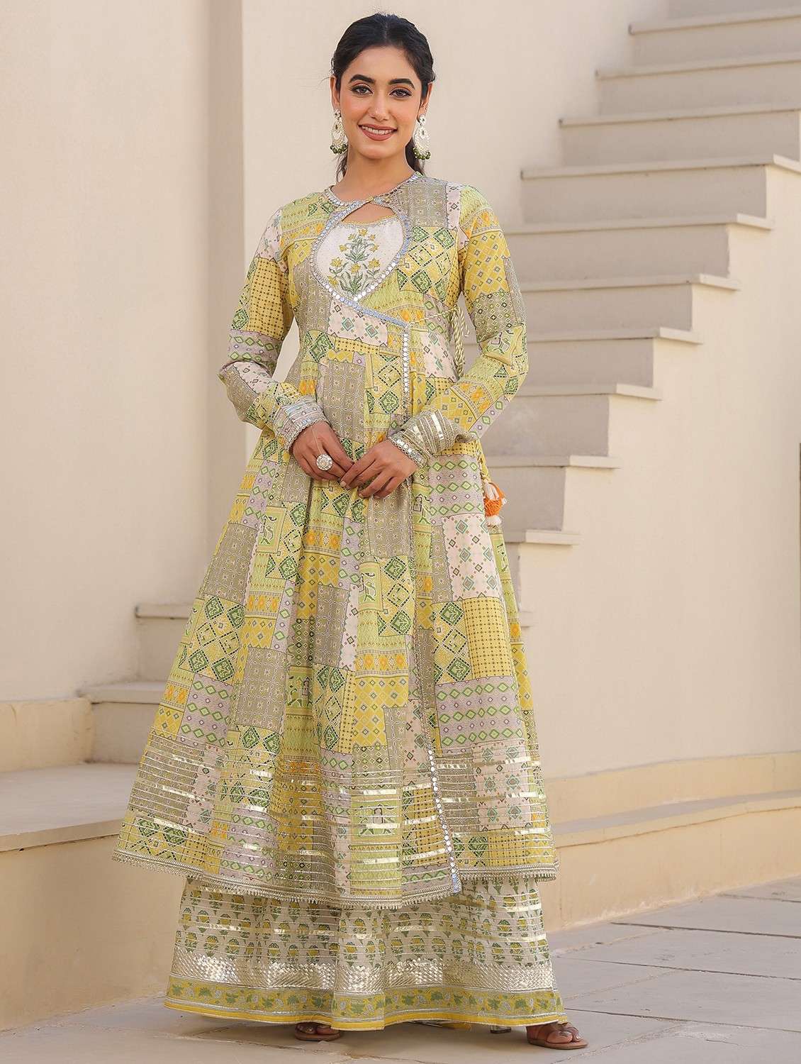 women printed long sleeve anarkali ethnic gown - 22071186 -  Zoom Image - 0