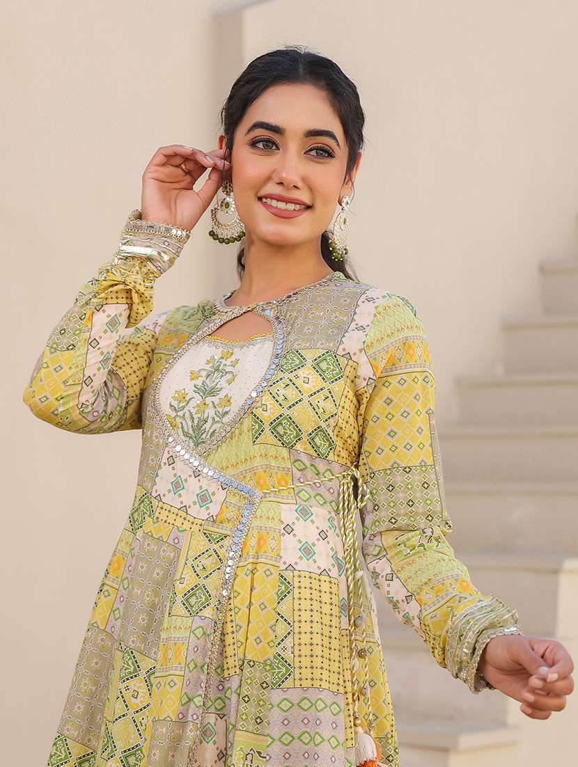 women printed long sleeve anarkali ethnic gown - 22071186 - Standard Image - 3