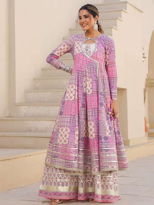 women printed long sleeve anarkali ethnic gown - 22071187 - Standard Image - 0