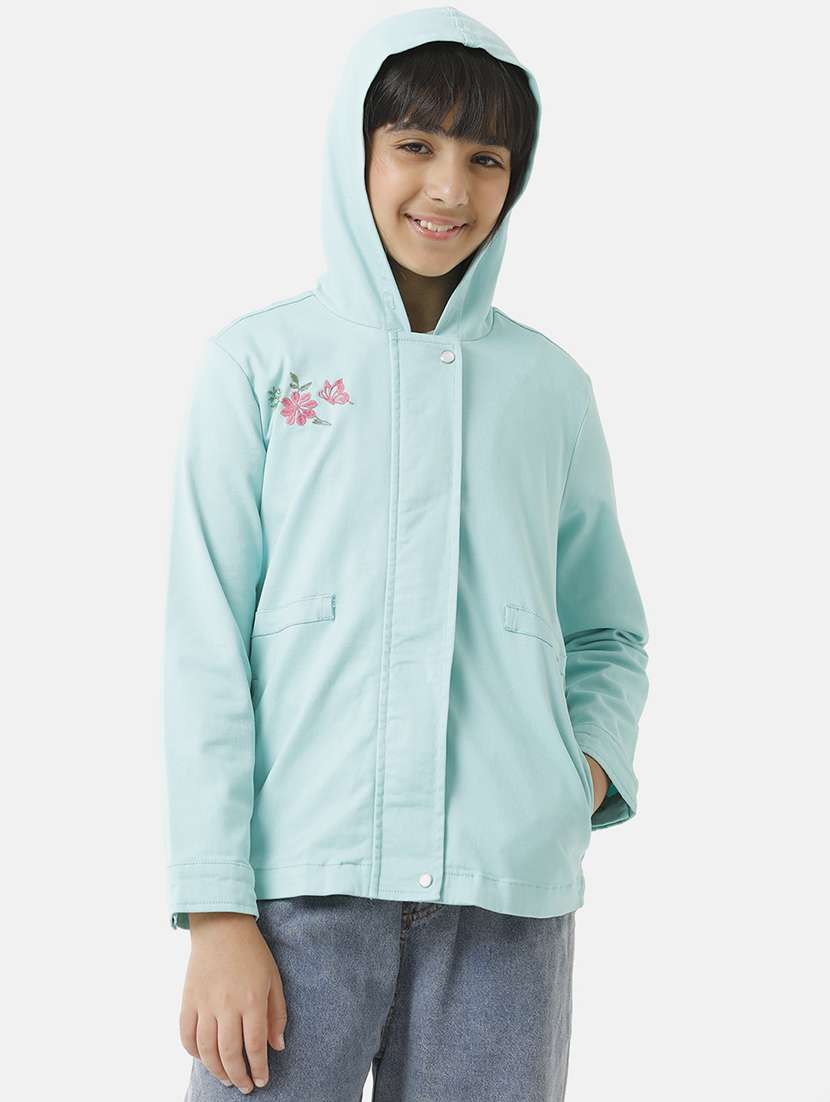 girls solid long sleeve hooded regular jacket