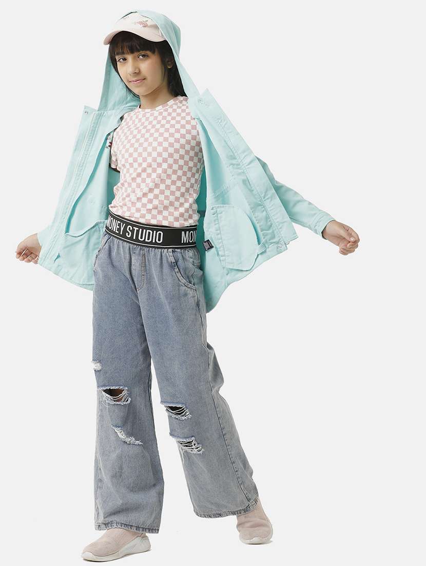 girls solid long sleeve hooded regular jacket - 22071190 -  Standard Image - 3